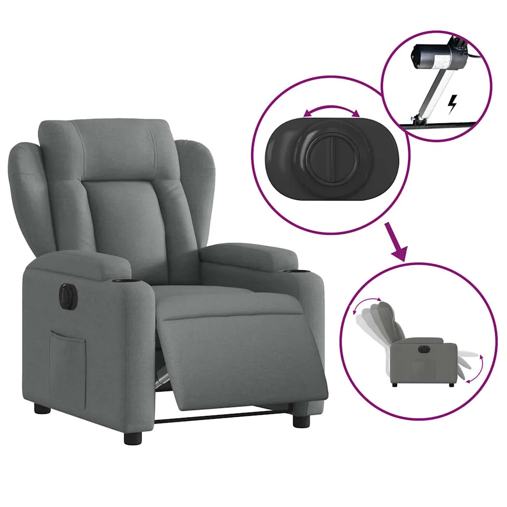 Poltrona | Sedia Relax Elettrica Reclinabile Grigio Scuro in Tessuto