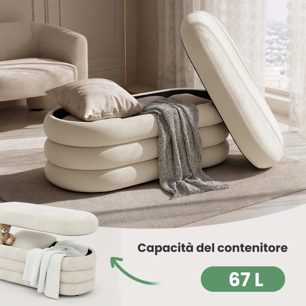 Panca imbottita con contenitore in velluto 100 cm PUFFO Crema