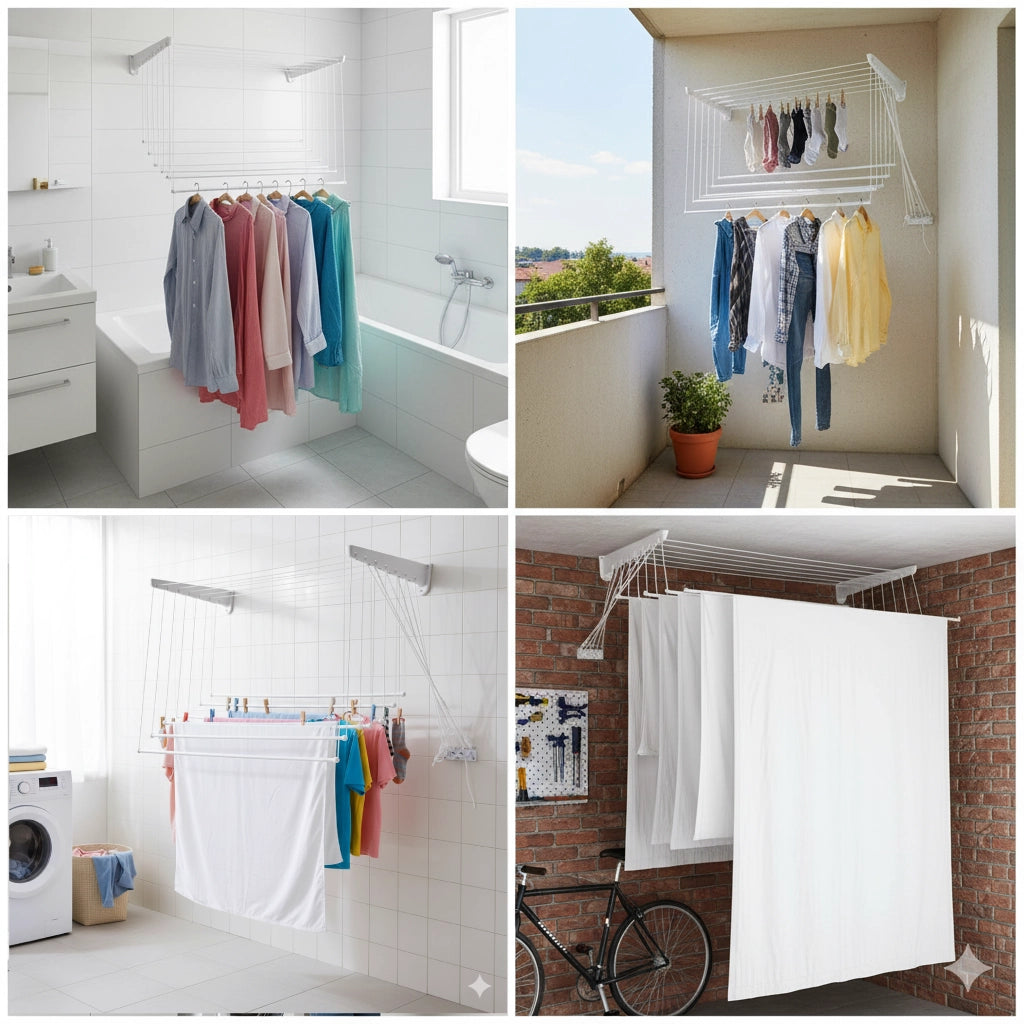 Stendibiancheria Salvaspazio Saliscendi da Parete/Soffitto in Resina 140x70 cm – Max 20 Kg
