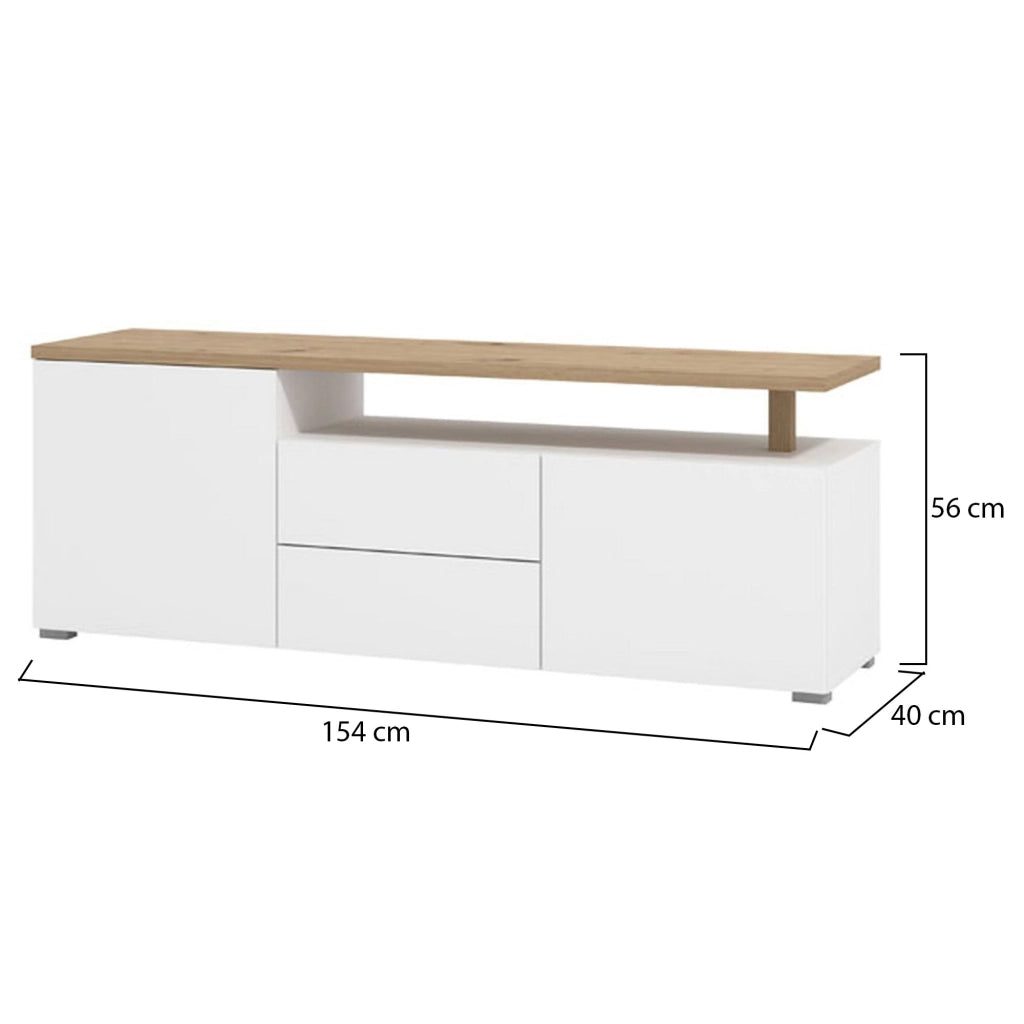Melzo, Mobile Porta tv 2 Cassetti, 154x40x55.5h cm Bianco Opaco