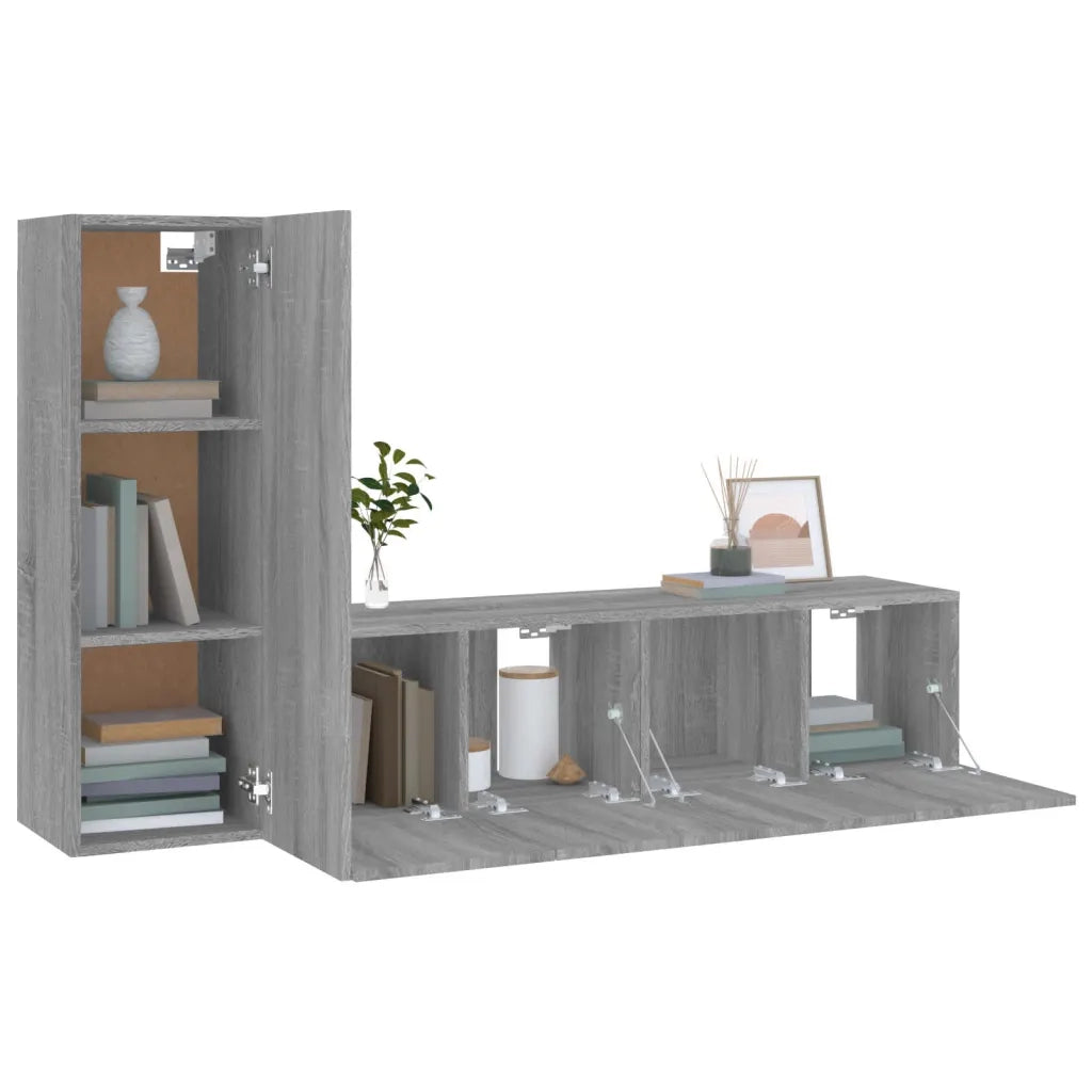 Set Mobili Porta TV 3 pz Grigio Sonoma in Legno Multistrato 3120258