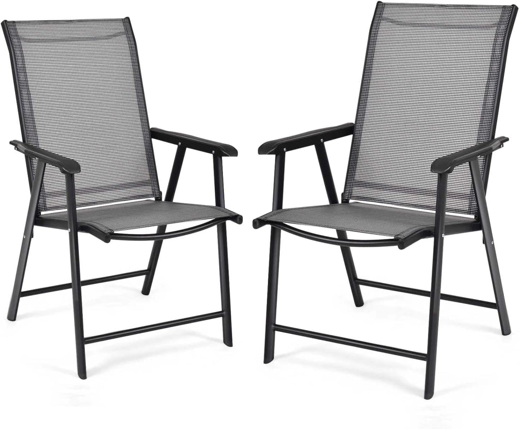 Set di 2 Sedie da Giardino Pieghevoli con Schienale Alto, Sedie da Esterno in Tessuto e Metallo, Carico 150 kg, Poltrona da Balcone, Terrazza, Sala da Pranzo, Cortile (Grigio)