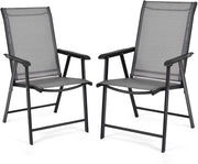 Set di 2 Sedie da Giardino Pieghevoli con Schienale Alto, Sedie da Esterno in Tessuto e Metallo, Carico 150 kg, Poltrona da Balcone, Terrazza, Sala da Pranzo, Cortile (Grigio)