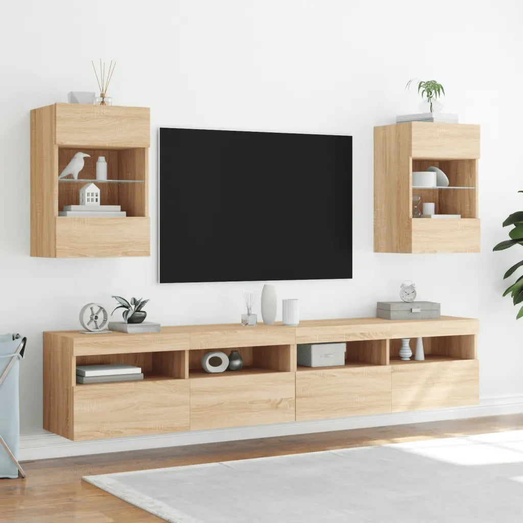 Mobile TV a Parete | Armadietto TV | Mobile Porta TV con Luci LED Rovere Sonoma 40x30x60,5 cm