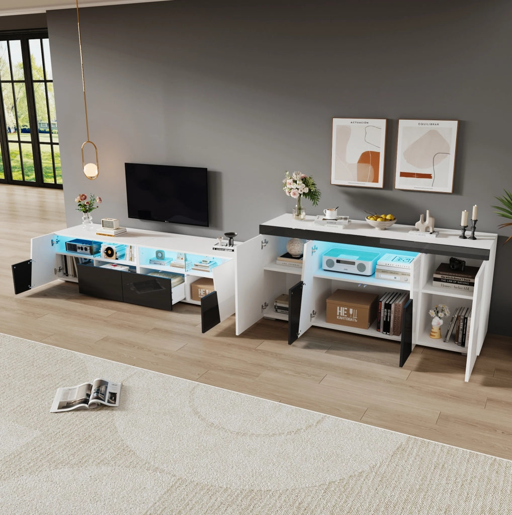 Mobile TV con LED e sideboard bianco e nero ad alta lucentezza