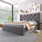 Letto matrimoniale imbottito 160x200 cm con contenitore e rete sollevabile; grigio