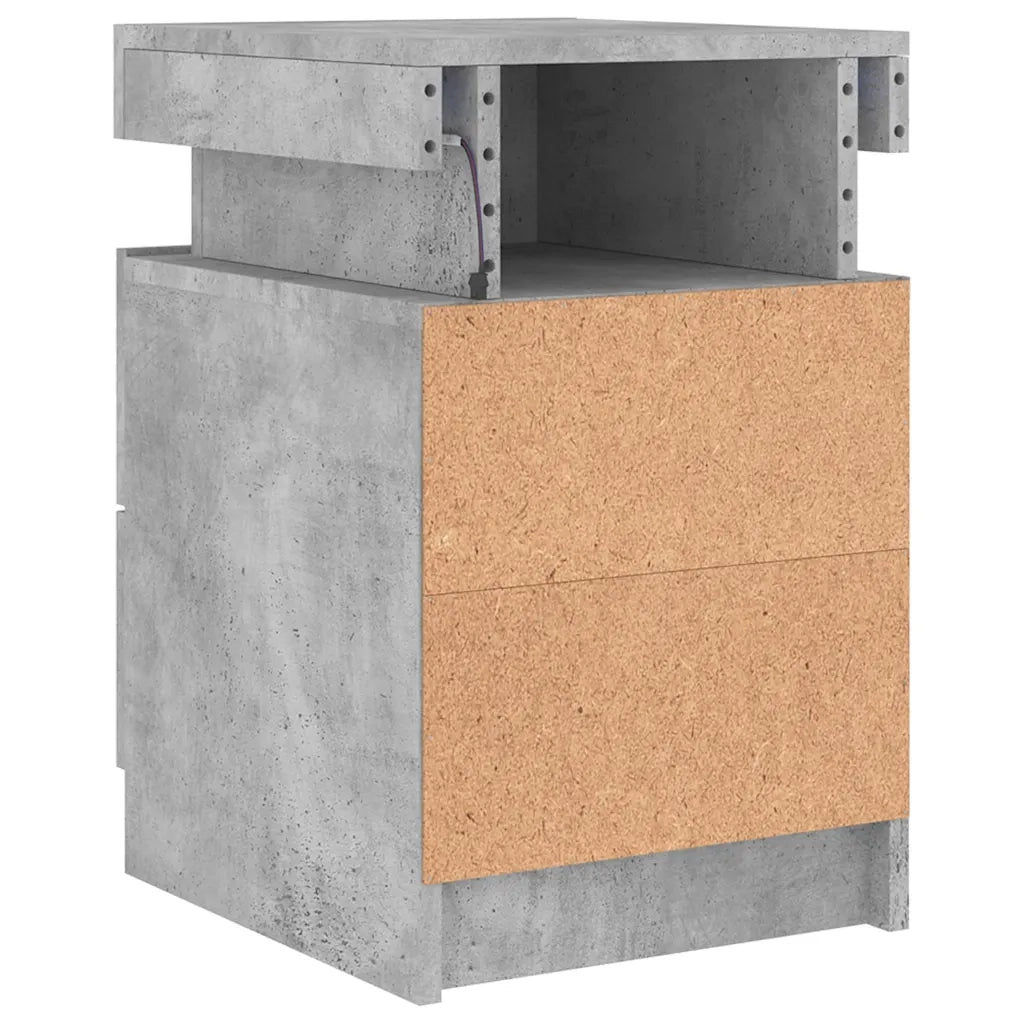 Comodino | Armadio da Notte | Mobiletto da notte con Luci LED Grigio Cemento 35x39x55 cm