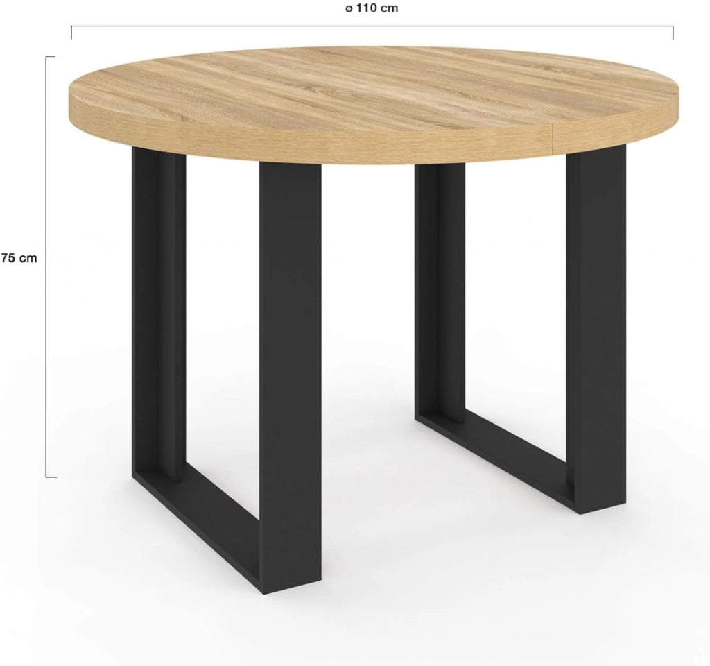 Tavolo da pranzo rotondo allungabile PHOENIX a 4 posti in legno e nero 110 cm