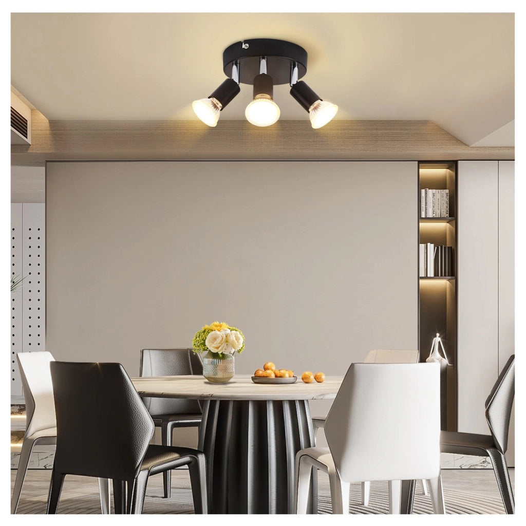 ZMH Faretto da soffitto neri 3 luci GU10 regolabili stile industriale metallo per cucine camere letto sale pranzo