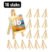 16 pezzi - Sedia per dipinti - 8x15cm - Mini treppiedi multifunzionali in legno - Supporto desktop standard per foto, disegni dei bambini e smartphone - Accessorio decorativo e pratico per ufficio