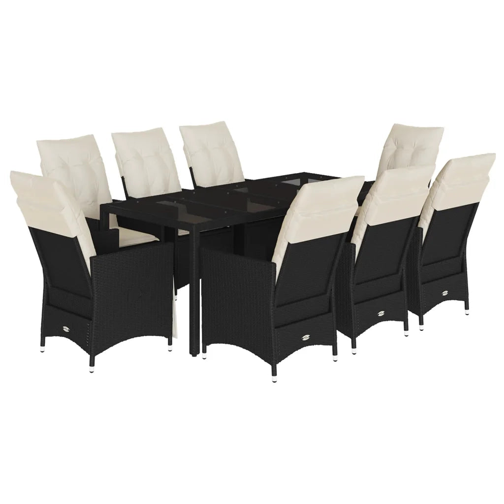 Set da Pranzo da Giardino 9 pz con Cuscini Nero in Polyrattan 3276699