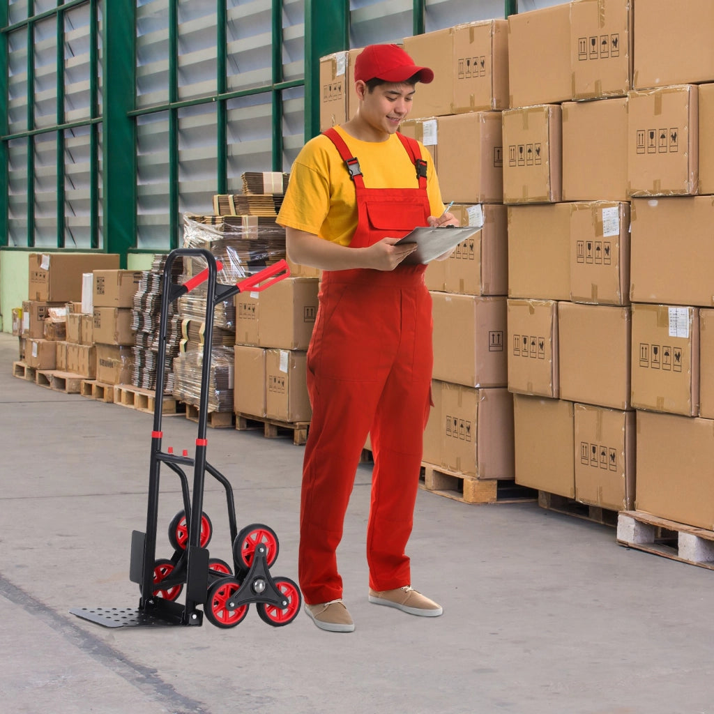 EasyComfort Carrello Portapacchi Pieghevole 120 kg max con Maniglia Estraibile, 60x45x109 cm, Rosso e Nero