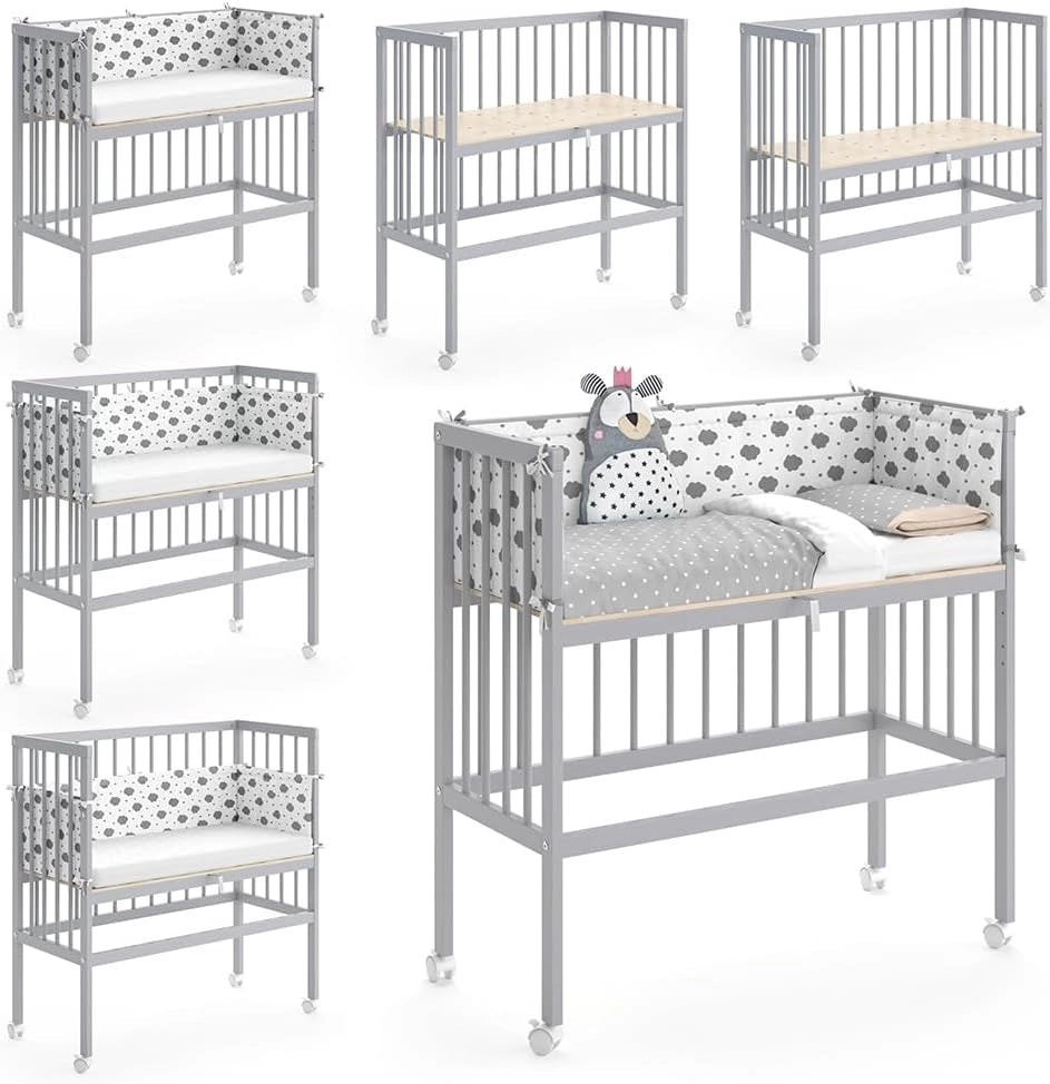 Letto matrimoniale Sophie, Grigio, 94 x 42.5 cm 1 binario laterale, regolabile in altezza con ruote per un facile posizionamento