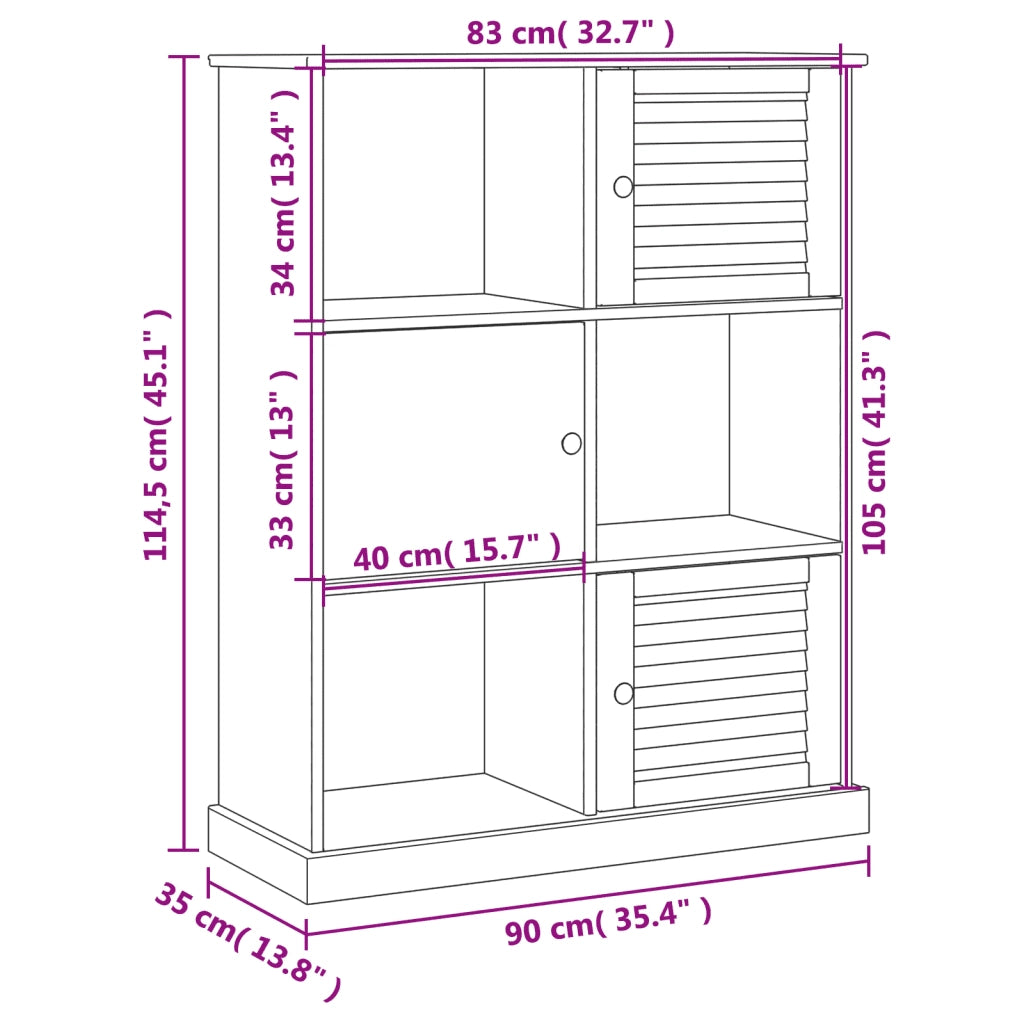 Libreria VIGO 90x35x114,5 cm in Legno Massello di Pino