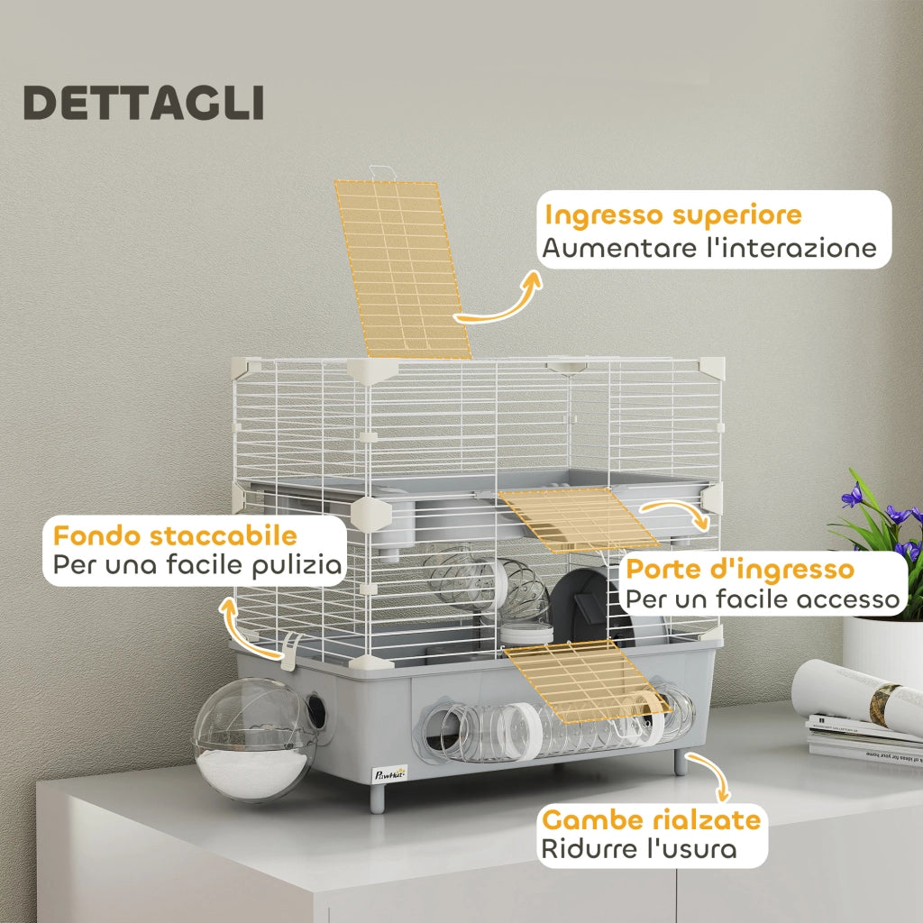 Gabbia per Criceti a 2 Livelli con Ruota ¨C Zephmum ¨C Grigio e Bianco 44.5x28x44 cm
