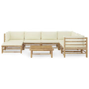 Set Salotto da Giardino 8pz con Cuscini Bianco Crema in Bambù 3058219