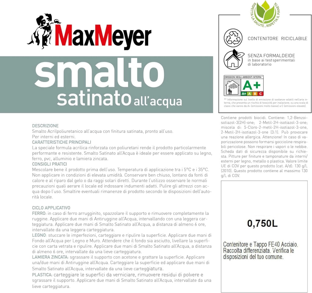 Smalto Satinato All'Acqua Poliuretanico, Colore Verde Scuro, 0.75L