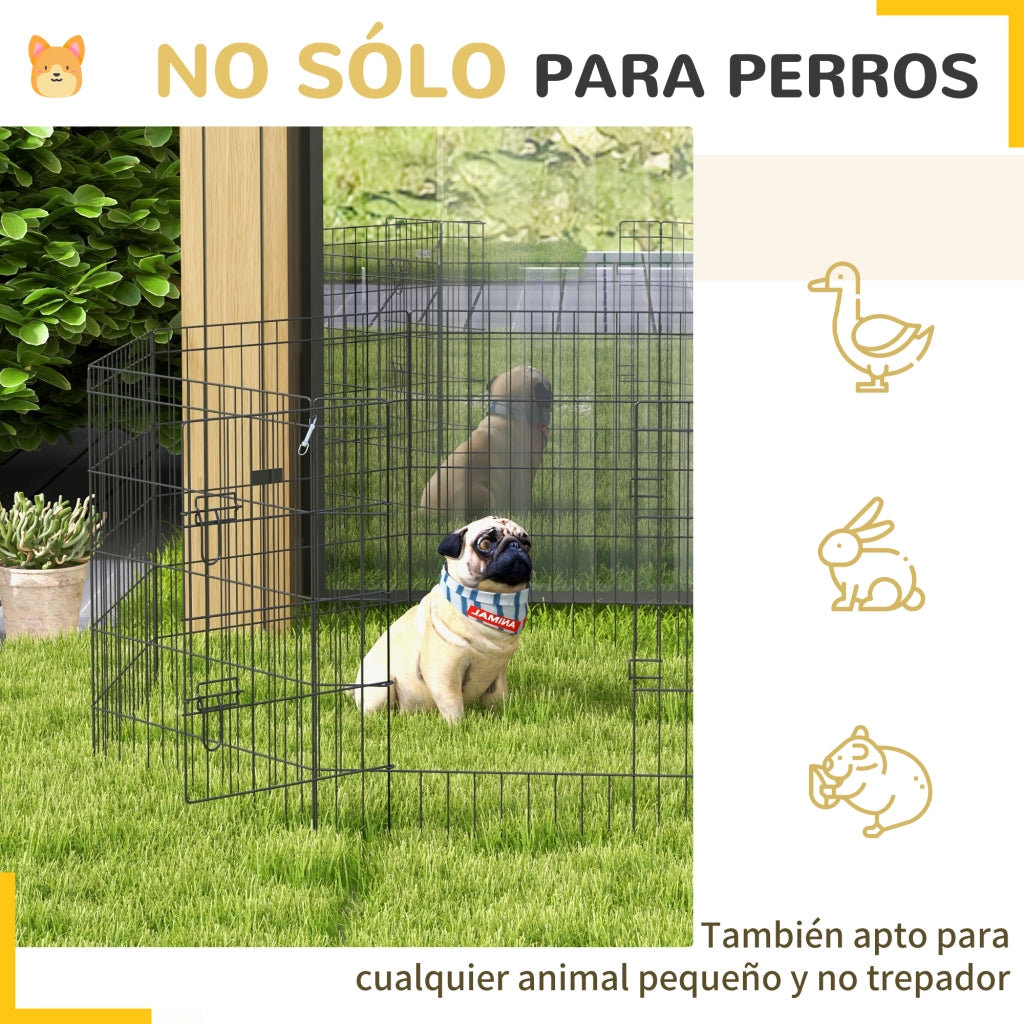 Recinto per Cani 8 Pannelli con Porta ¨C Zephmum ¨C Nero 76x61 cm