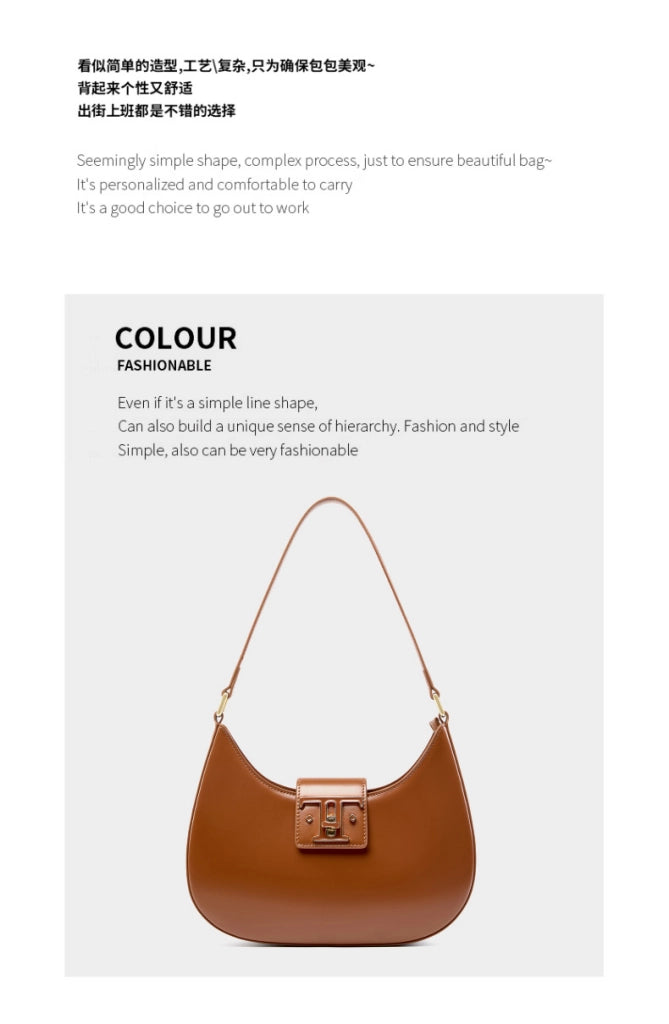 Borsa a tracolla da donna in vera pelle, modello College, colore marrone.