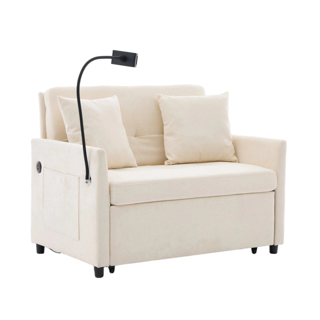 Poltrona imbottita moderna beige con porta USB e supporto tablet; 109x72x83;5 cm