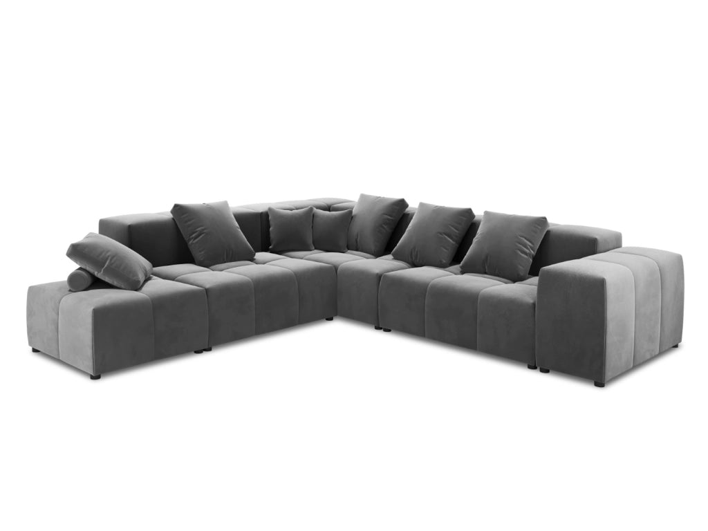 Cosmopolitan Design - Divano angolare modulare reversibile "Rome" 7 posti in velluto grigio 