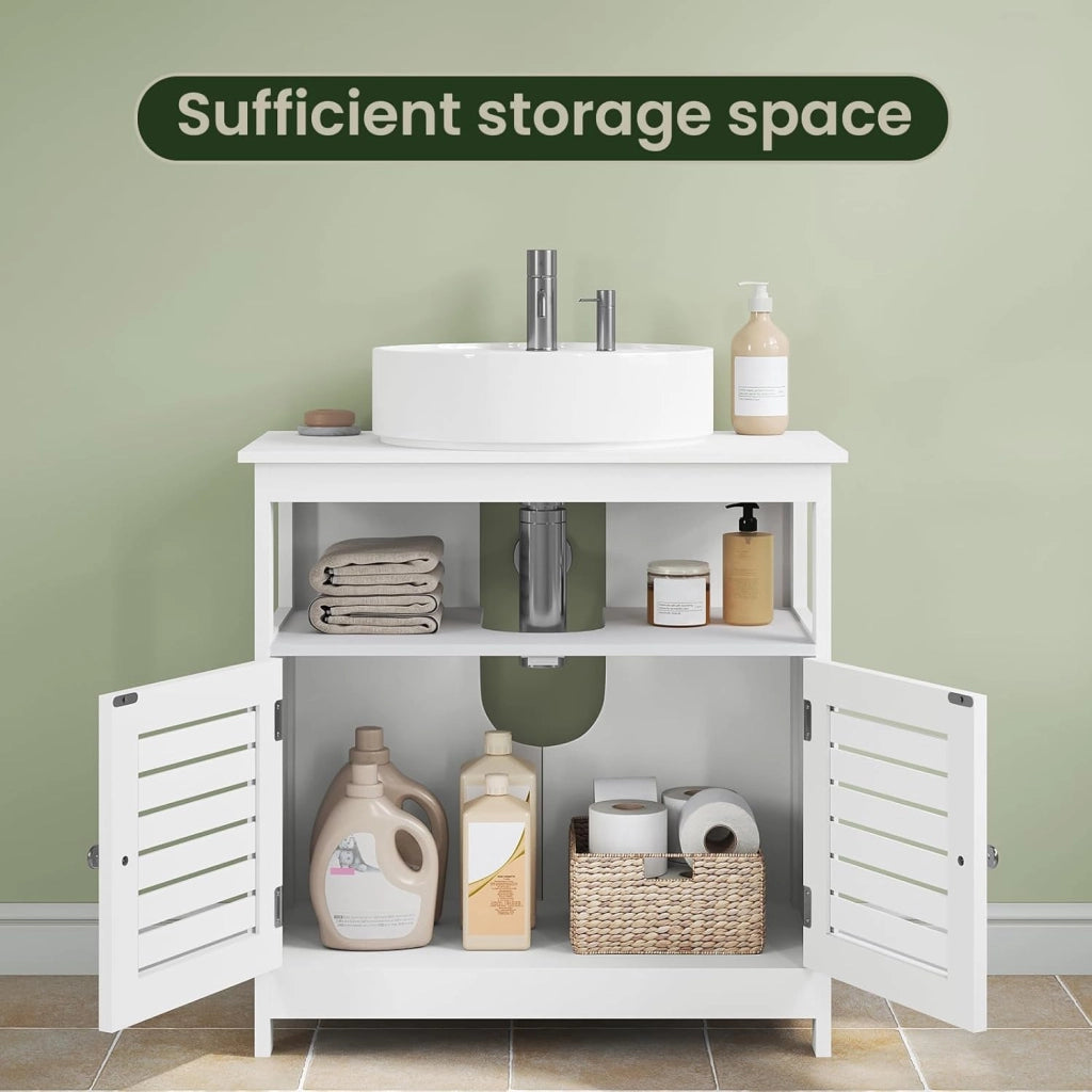 Armadietto Sottolavabo Bianco Mobiletto sotto Lavandino Sottolavello per Bagno con Due Ante in Legno