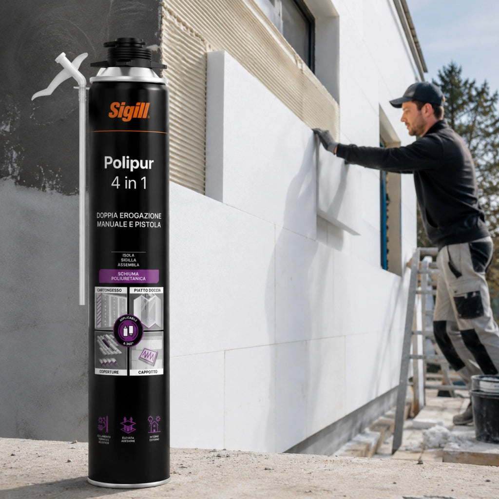 Sigill polipur 4in1 schiuma adesiva per cartongesso cappotto piatto doccia 750ml