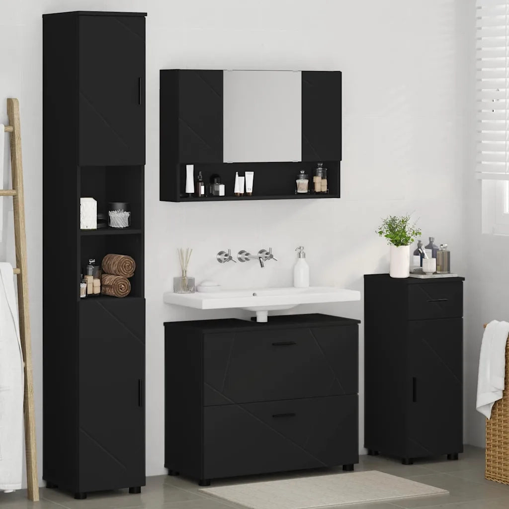 Set di mobili per il bagno con cassetto con porta 4 pcs Nero 3393054