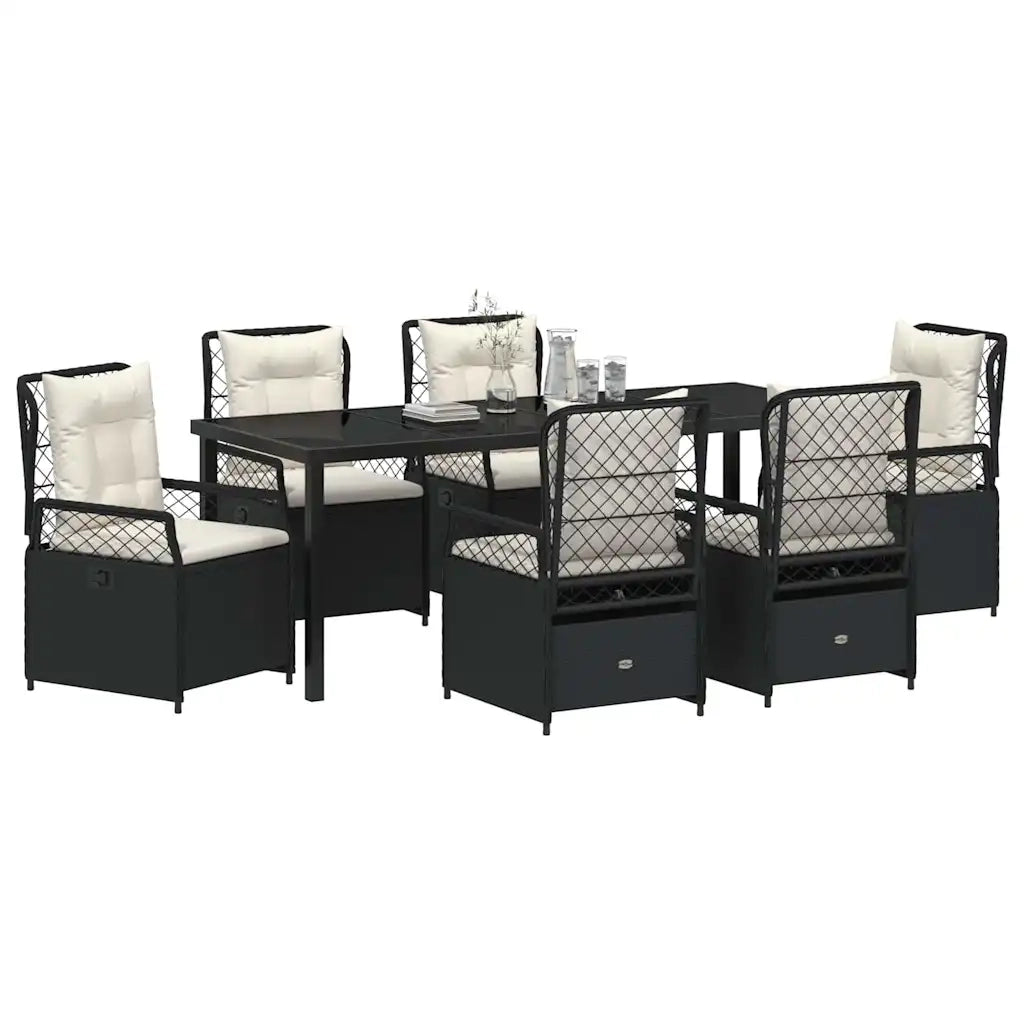Set da Pranzo per Giardino 7 pcs Nero polyrattan 3380986