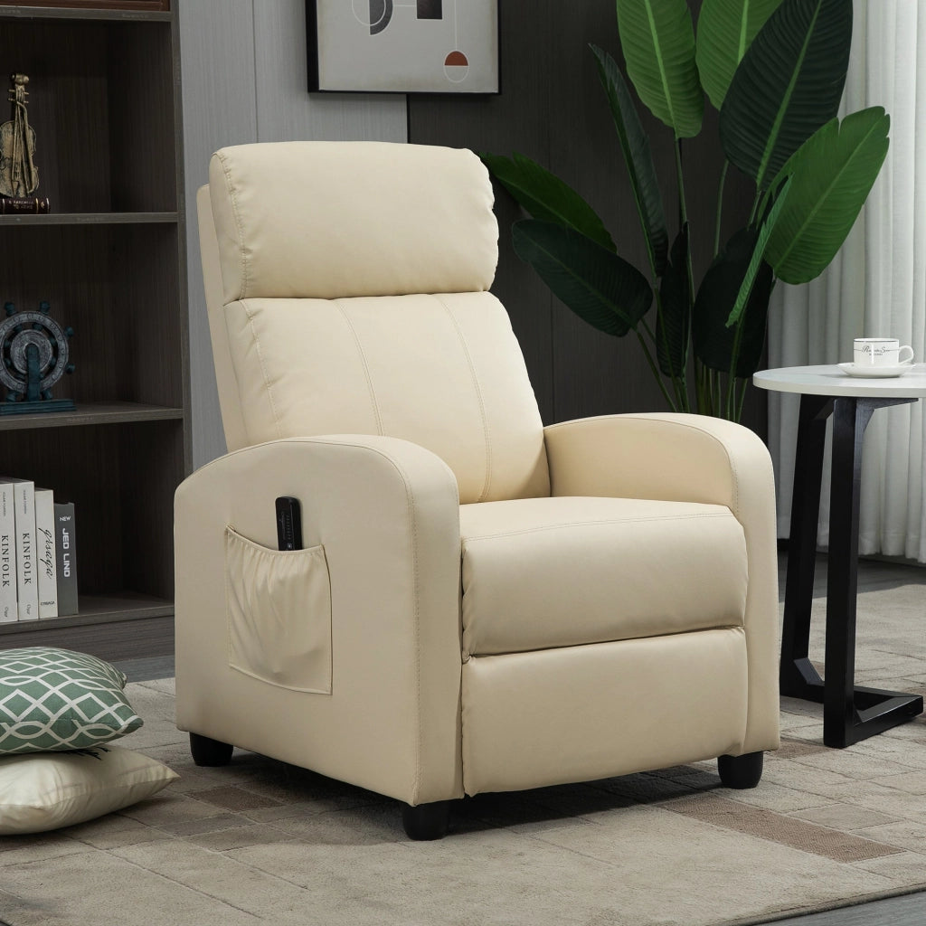 Poltrona Relax Massaggiante 68x88x98 cm con Telecomando in Similpelle Crema