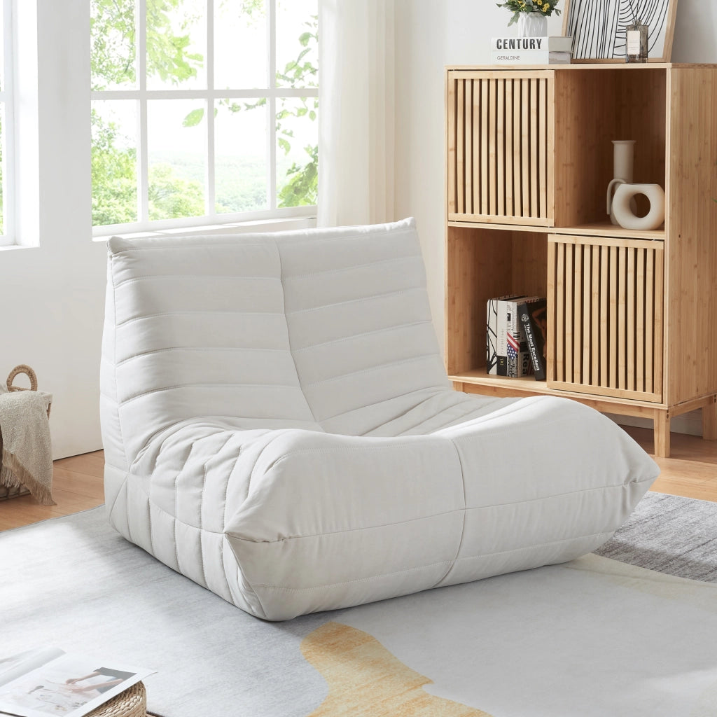Poltrona Bassa Imbottita Kodsø con Rivestimento in Microfibra 75x90x100 cm - Beige [en.casa]