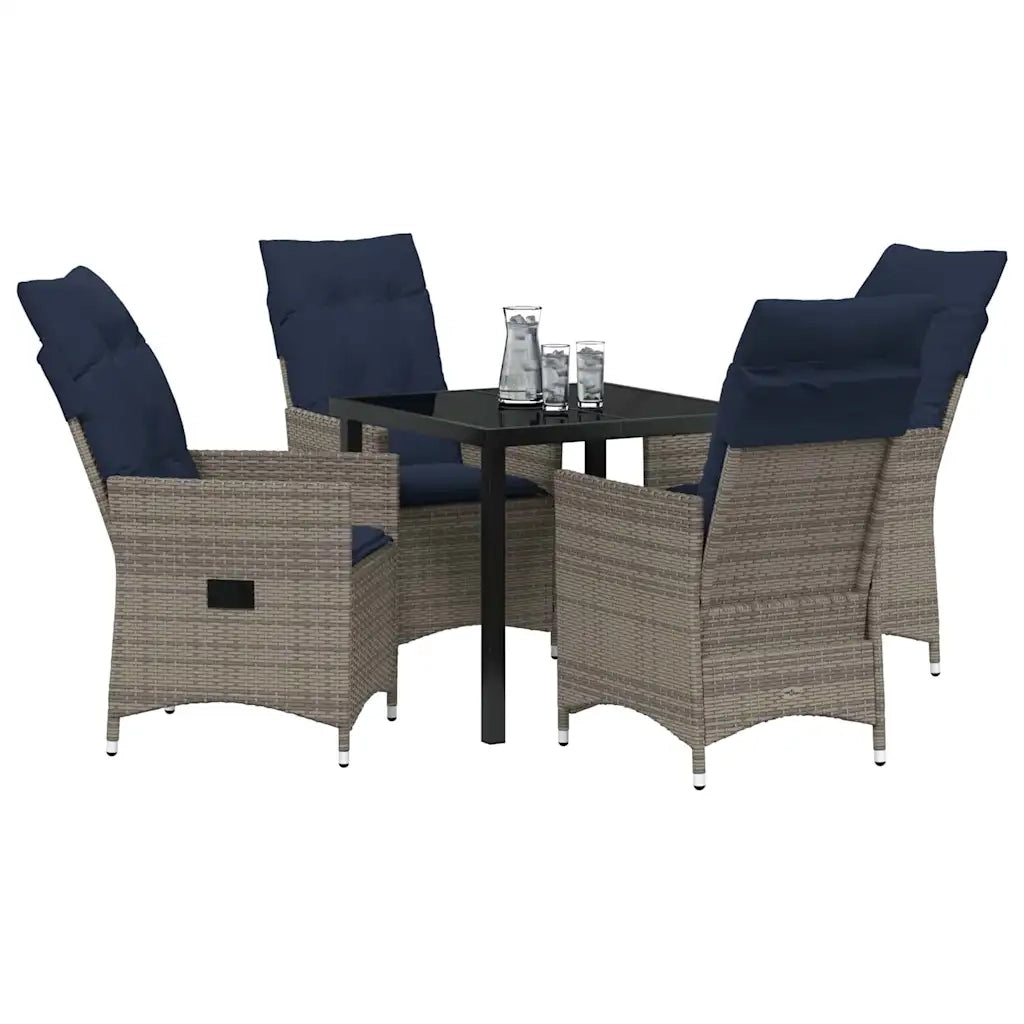 Set di tavolo e sedie con cuscino 5 pcs Grigio Rattan in PE