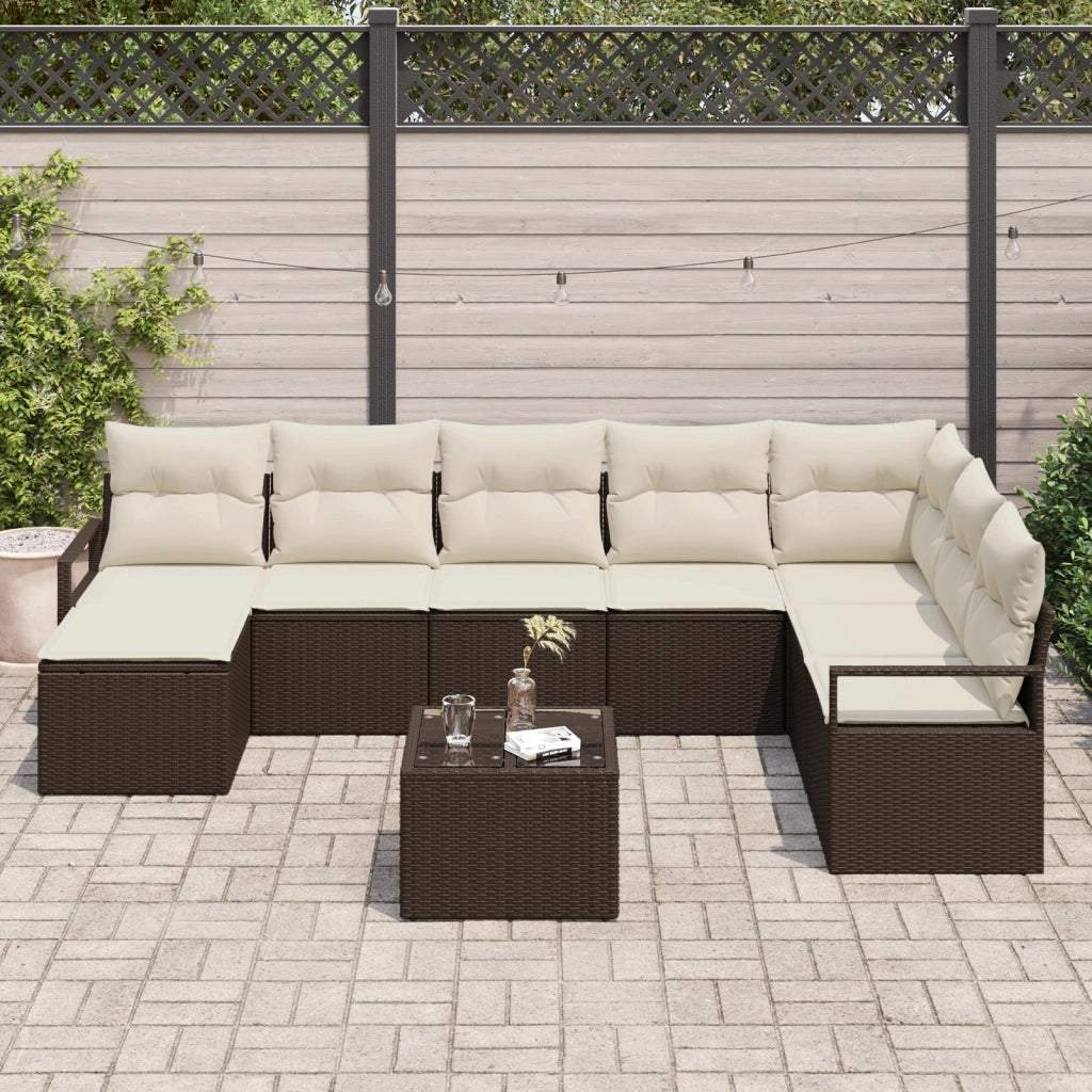 Set di divano da giardino 8 pezzi con cuscini in grigio polietilene