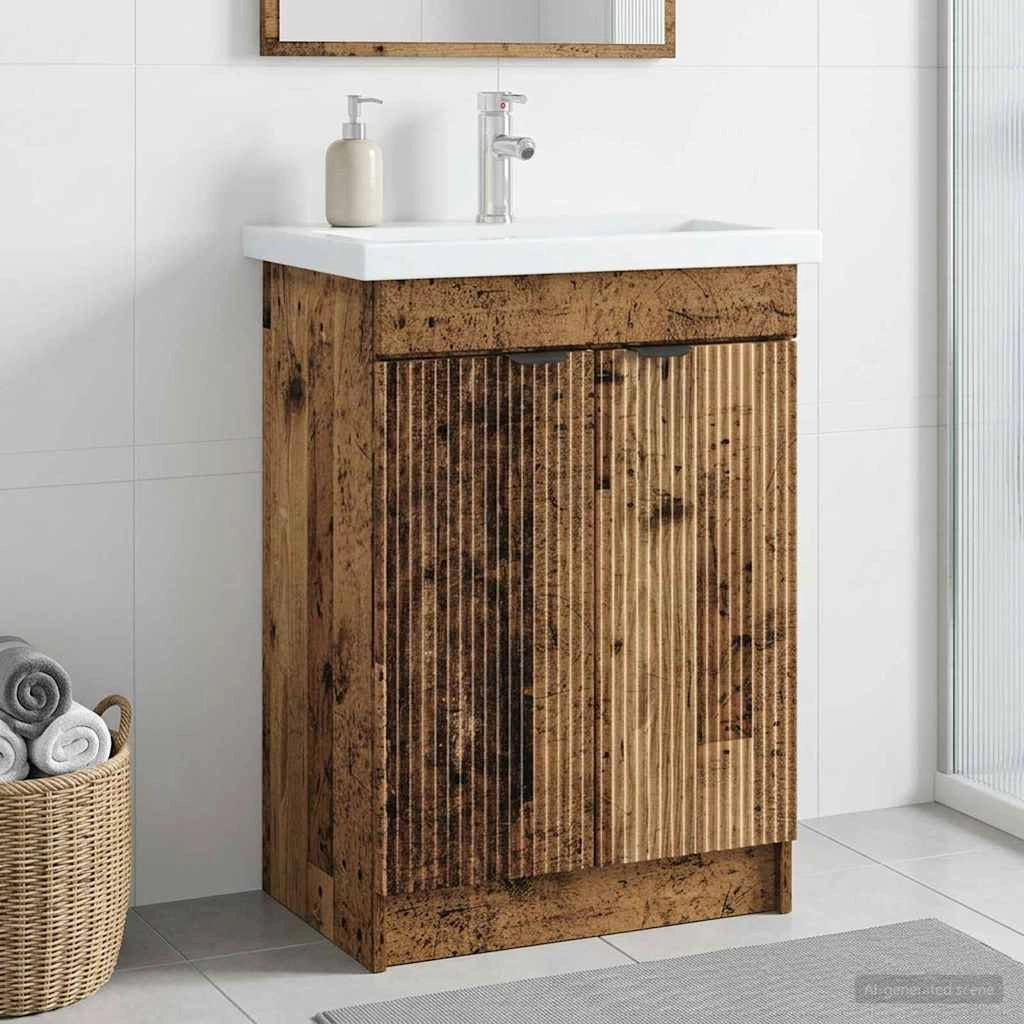 Mobiletto da bagno sotto il lavello Legno antico 890112