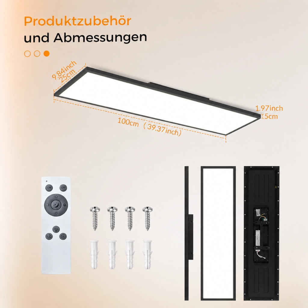 ZMH Lampada a Soffitto LED 100x25cm Dimmabile Pannello Nero Per Camera da Letto Ingresso