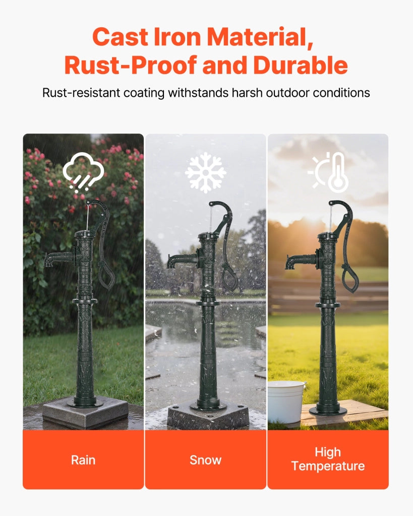 Pompa manuale per pozzo in ghisa con base HC-1010 verde, sollevamento max 6 m per giardino e stagno, robusta e resistente
