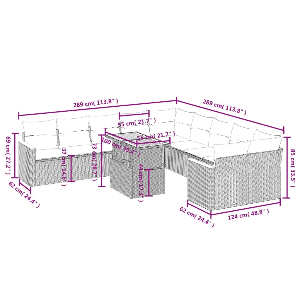Set Divani da Giardino 11 pz con Cuscini in Polyrattan Nero 3273260