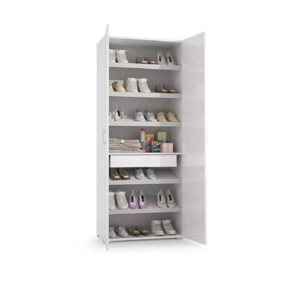 Mobile Portascarpe Eracle, Scarpiera 6 Ripiani Made in Italy, 72x37x195h cm Bianco