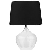 Lampada da Tavolo Trasparente e Nero Base in Vetro Paralume Tamburo in Poliestere Design Moderno