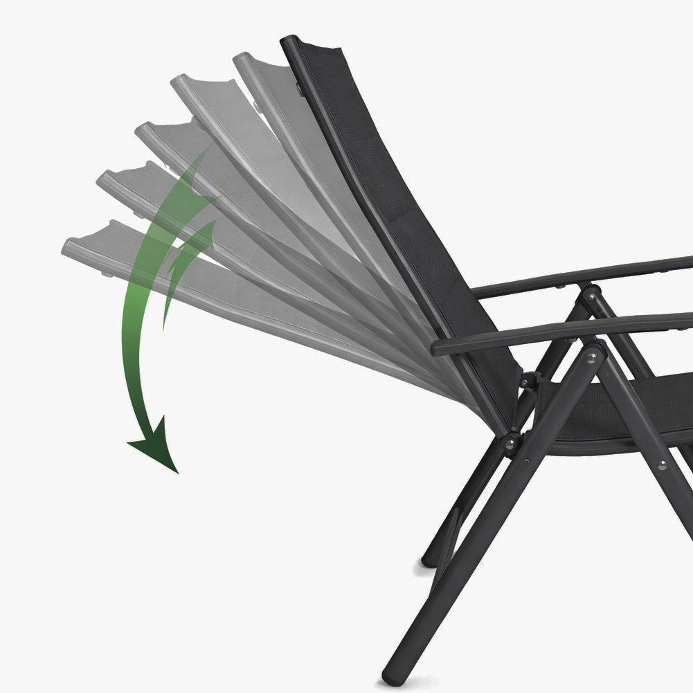 Set 2 Sedie Sdraio Nero Pieghevoli e Salvaspazio con Schienale Alto Ergonomico