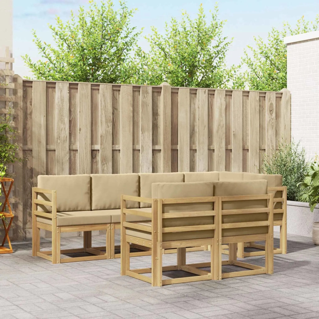 Set di divani da esterno 7 pcs Bianco e Beige Poliestere