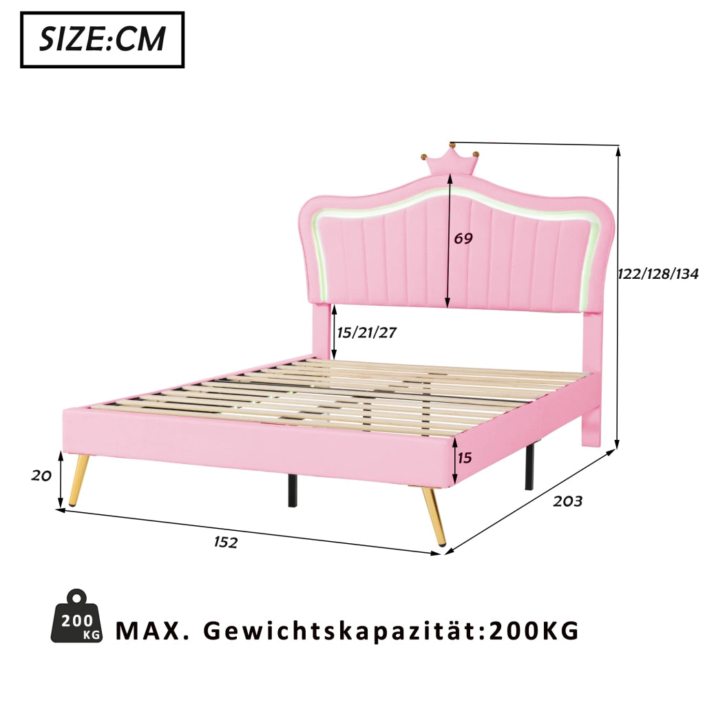 Letto per Bambini Matrimoniale con LED Regolabile e Testiera Regolabile 140 × 200 cm; senza Materasso