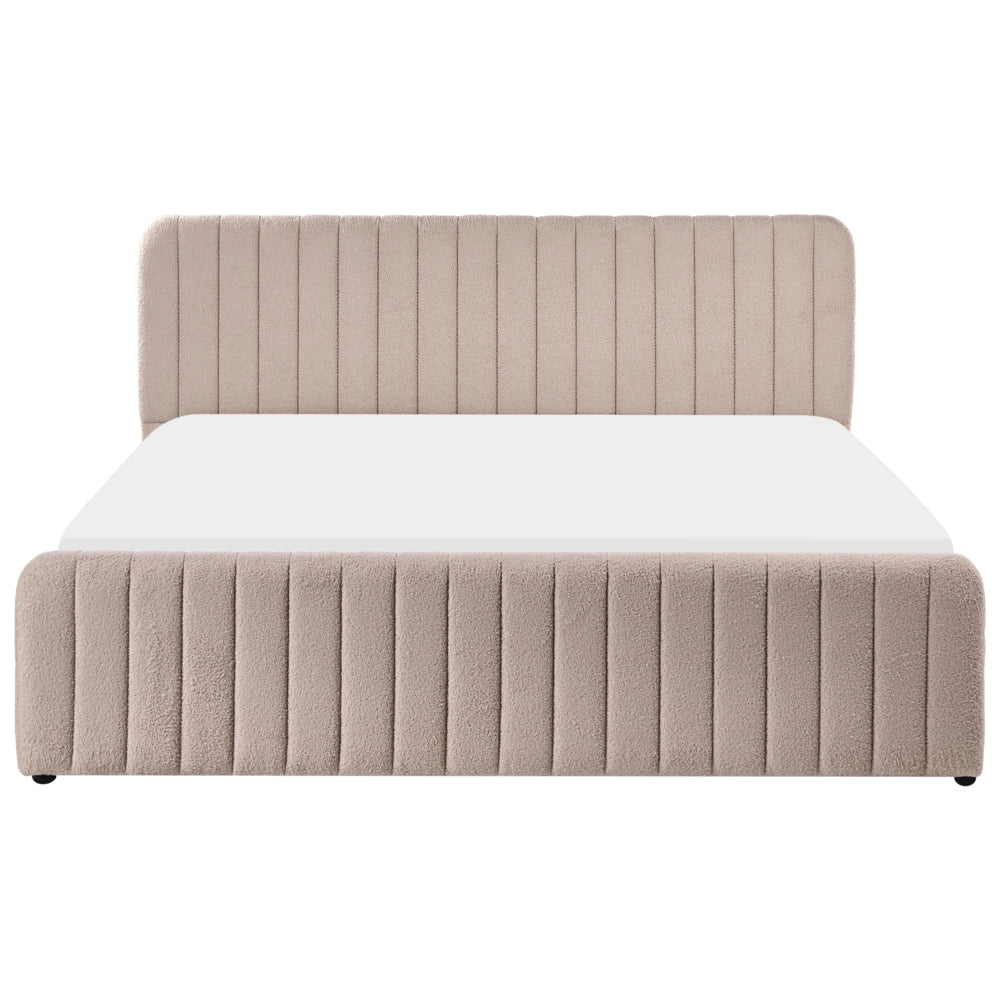 Letto matrimoniale con contenitore imbottito Boucle tessuto beige 180 x 200 cm con testiera e pediera contenitore sollevabile