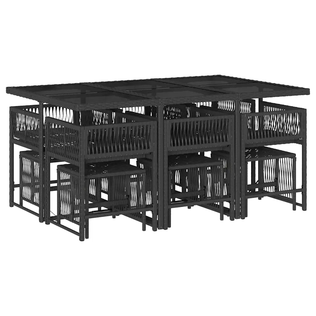 vidaXL Set da Pranzo da Giardino 11 pz con Cuscini in Polyrattan Nero