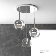 SOSP. BIANCO TONDA 3 LUCI VETRI TUTTI MEDIO (1 X TRASPARENTE + 2 X CROMO) 1155BI-S3 TM-TC