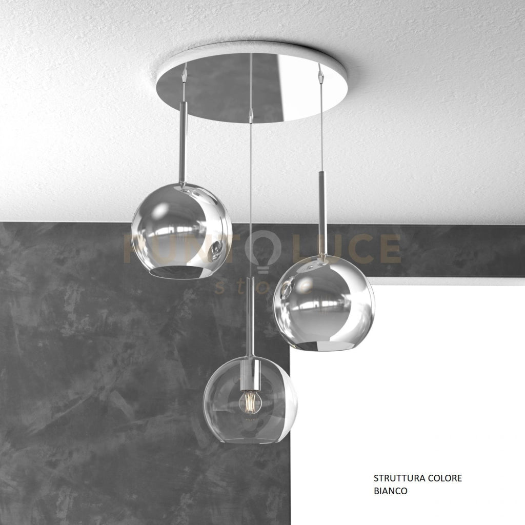 SOSP. BIANCO TONDA 3 LUCI VETRI TUTTI MEDIO (1 X TRASPARENTE + 2 X CROMO) 1155BI-S3 TM-TC