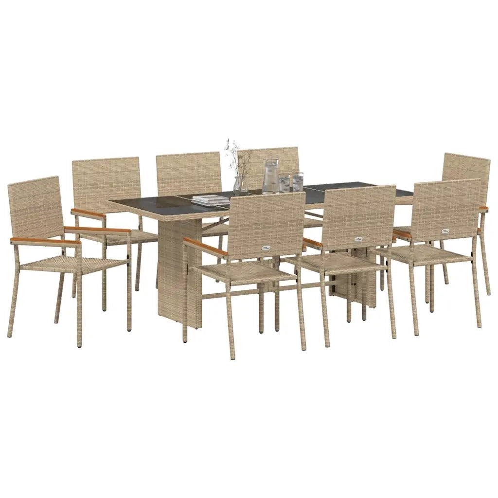 Set da Pranzo per Giardino 9 pcs Beige polyrattan 3365429
