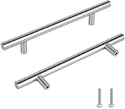 10 pezzi di maniglie per mobile, per armadi a muro, distanza di apertura 128 mm, acciaio inossidabile, maniglie per cucina, maniglie per armadi a muro, finitura argentata, forma rotonda, maniglia T per armadi, cassetti, armadi a muro per abiti