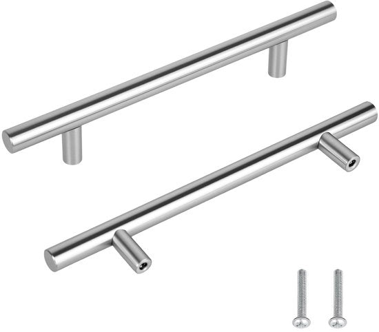 10 pezzi di maniglie per mobile, per armadi a muro, distanza di apertura 128 mm, acciaio inossidabile, maniglie per cucina, maniglie per armadi a muro, finitura argentata, forma rotonda, maniglia T per armadi, cassetti, armadi a muro per abiti