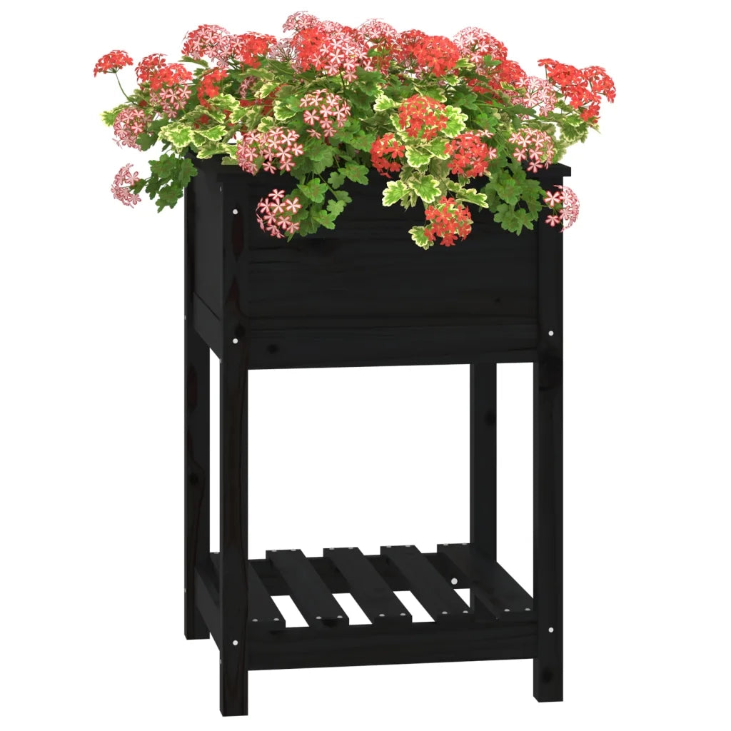 Fioriera con Mensola Nera 54x54x81 cm in Legno Massello di Pino 823777